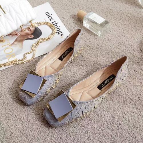 Fairy style gentle single-layer shoes, evening style square toe flat scoop shoes, 2025 new French boat shoes, women summer mino-mino shoes, women