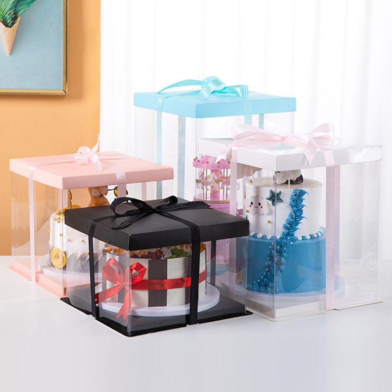 厂家批发生日蛋糕盒子透明烘焙包装四六八十二寸双三层加高一次性