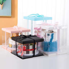 厂家批发生日蛋糕盒子透明烘焙包装四六八十二寸双三层加高一次性