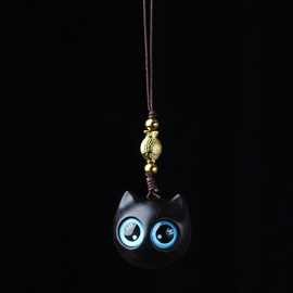 紫光檀木包挂件卡姿兰大眼睛猫咪汽车钥匙扣可爱小猫手机链工艺品