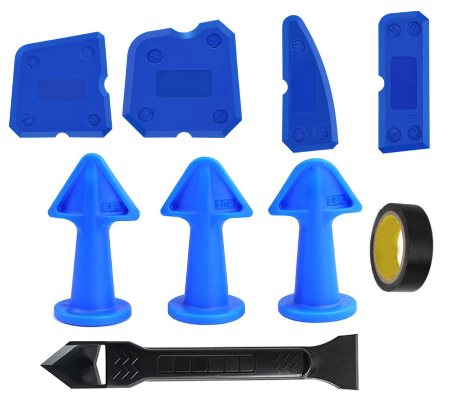 跨境畅销9件套填缝玻璃胶嘴 打胶枪嘴 填缝刮板