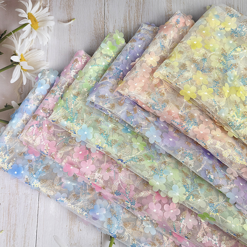 Hot Sale 3D Stereo Embroidery Sequin Flower Lace Mesh Craft Fabric Stage Clothing Background Decorative Mesh Material