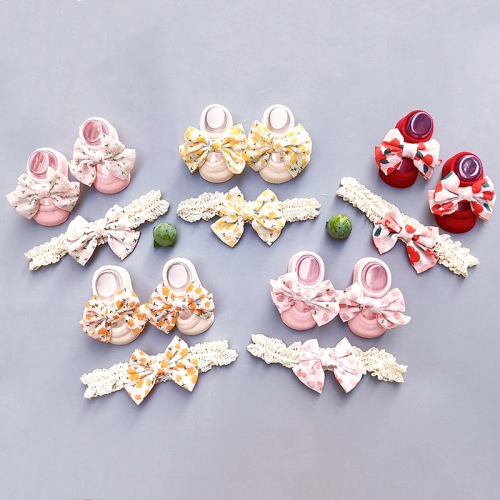Cross-border baby headband socks set baby glue non-slip floor socks socks bow headband children's hair accessories