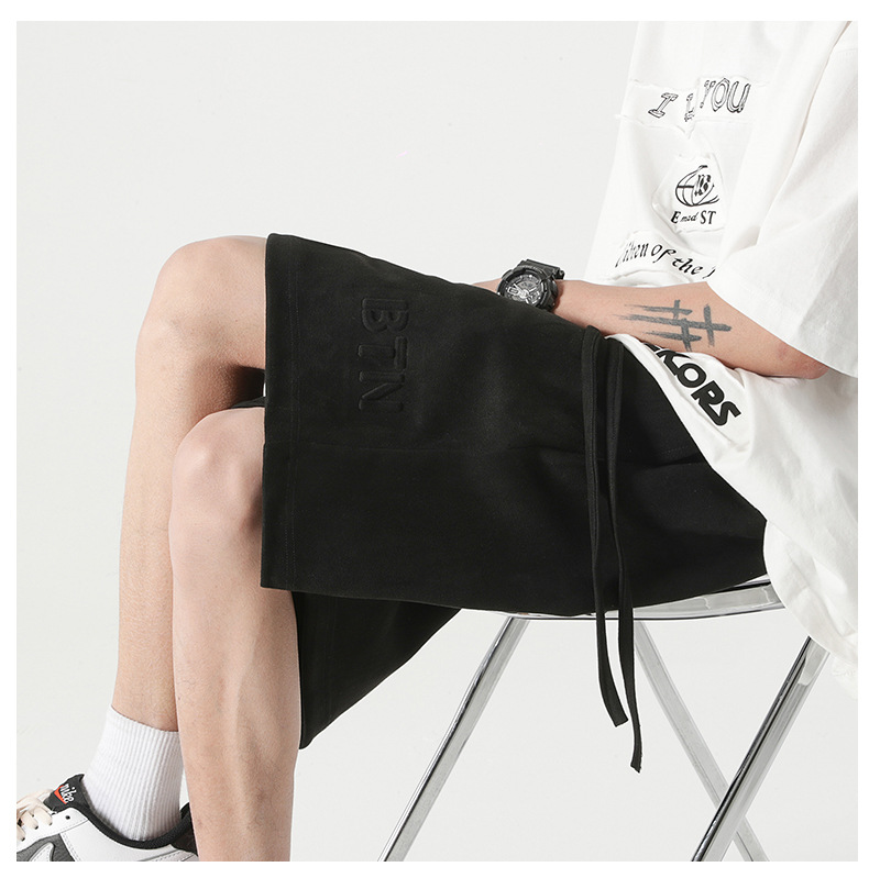 New summer casual shorts for men, suede loose stretch capri pants, American steel stamp straight-leg sport pants pic 11