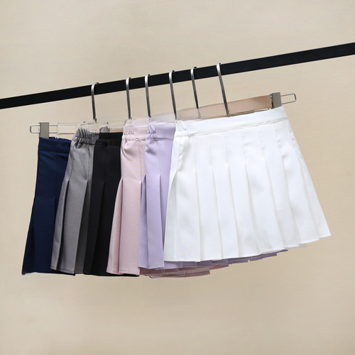 A-line summer black high-waisted mini skirt with pleated design for girls, white slimming gingham children's spring and autumn half-body dress