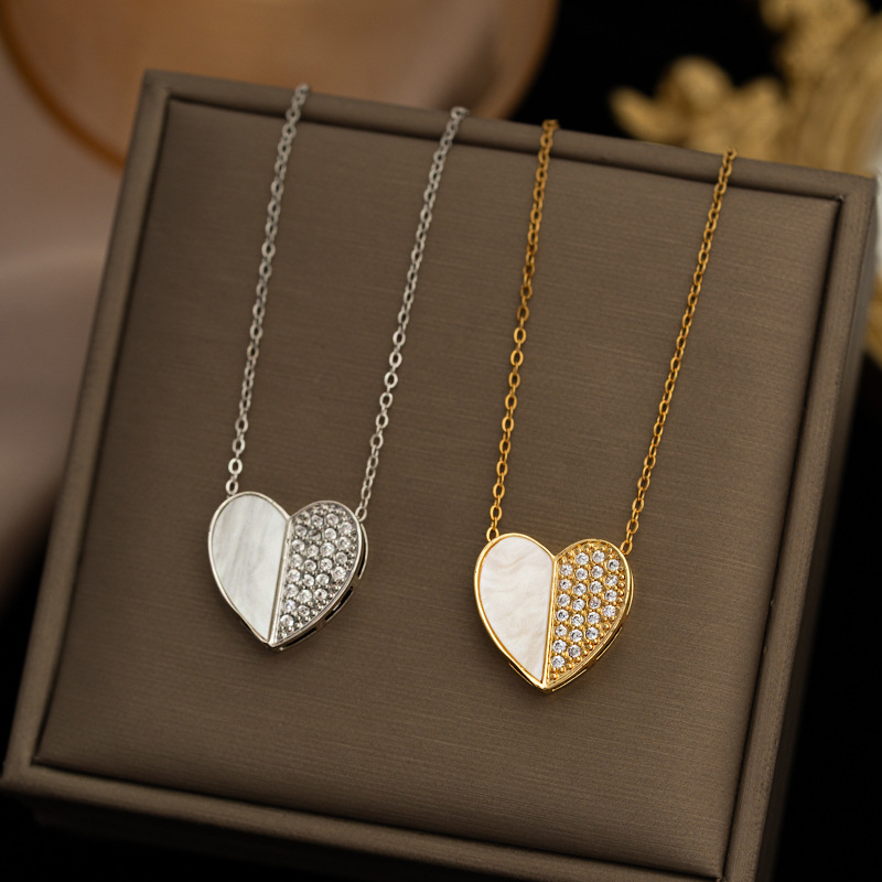 【钛钢】日韩新款铜镀金爱心贝壳项链女款小众设计高级毛衣链饰品