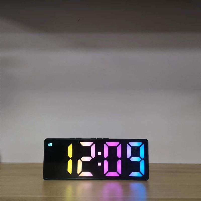 越境販売推奨 LEDミラー電子目覚まし時計 USB/電池両用 スマート音声制御時計 学生向け|undefined