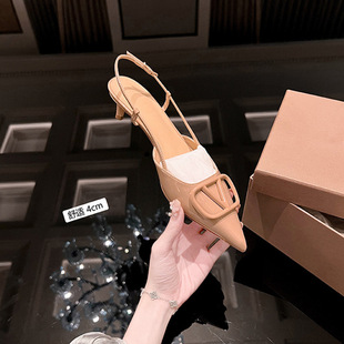 2023 Spring and Summer Patent Leather Stiletto Heel Shallow Pointed Toe High Heels Women's Toe Sandals Women's Sandals Apricot