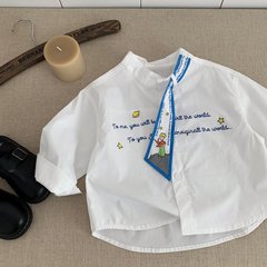 儿童衬衣2025秋季新款童装男童女童个性印花飘带宝宝长袖衬衫外套
