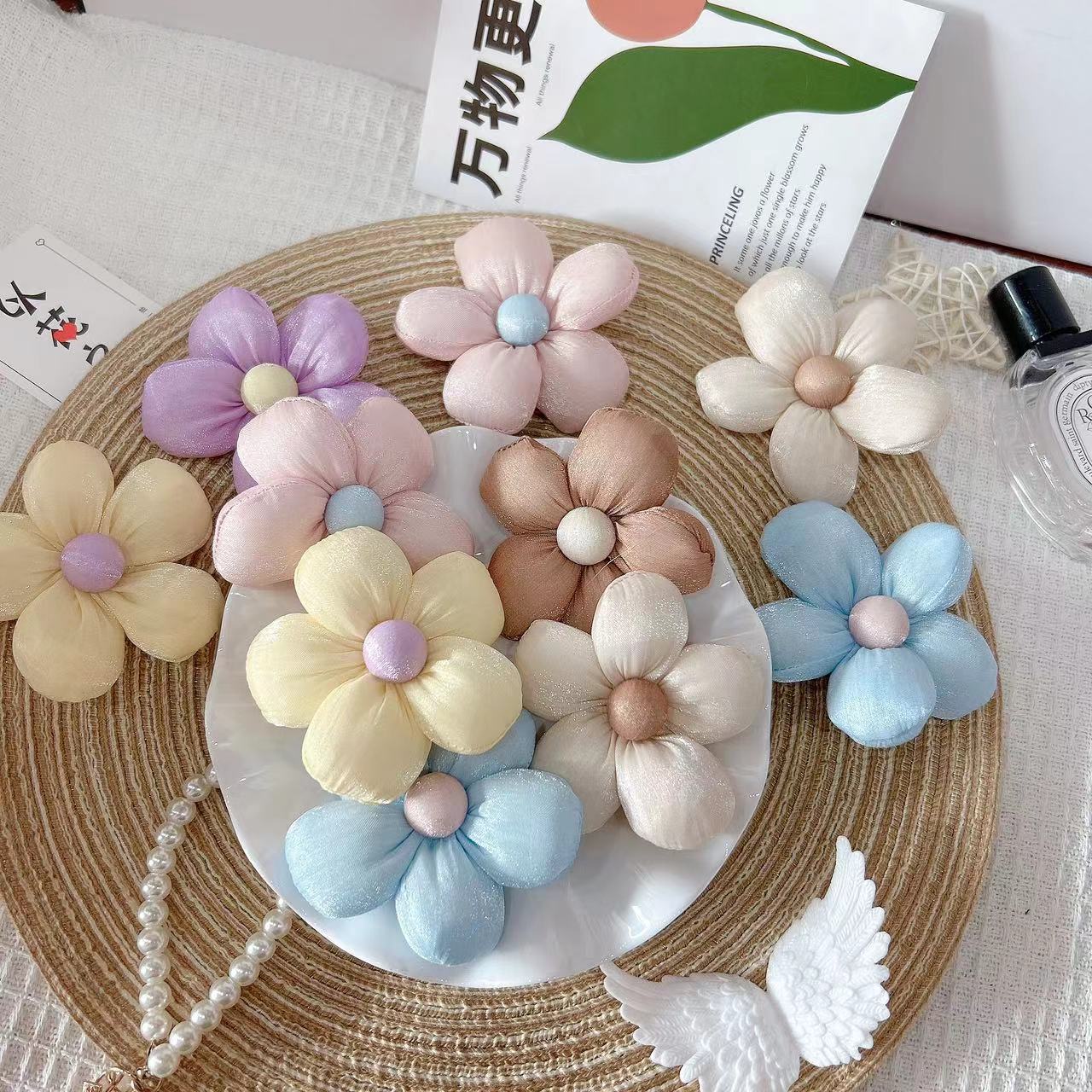 New Fabric Five-petal Flower Semi-finished Handmade DIY Hair Accessories Mobile Phone Shell Material Clothing Shoes Flower Socks Accessories