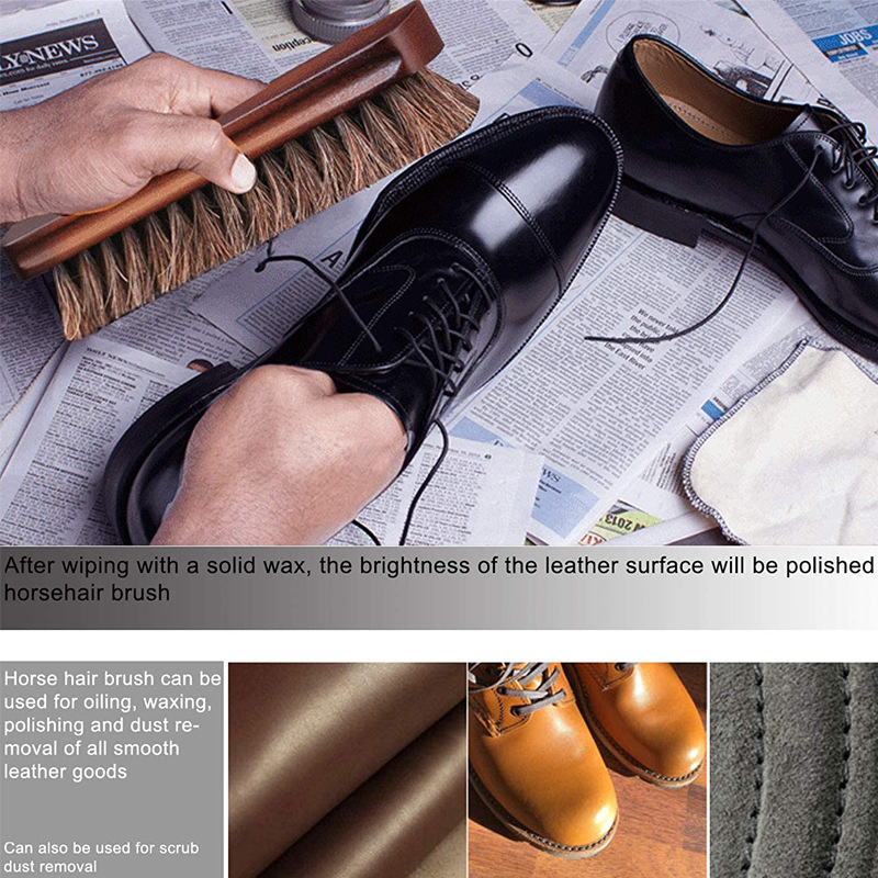 [2 bolsas] madera maciza melena cepillo de zapatos de cuero grande cepillo de zapatos cepillo suave caballo cepillo de pelo cepillo de pulido traje