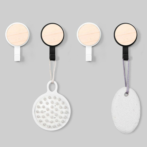 Wooden round head hook household multi-functional nail-free adhesive hook strong load-bearing creative hook behind the door without punching adhesive hook