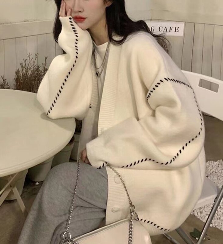 Japanese and Korean Foreign Trade All-match Knitted Cardigan 2022 Spring and Autumn New Fashion Casual Loose Lazy Style Sweater Jacket for Women