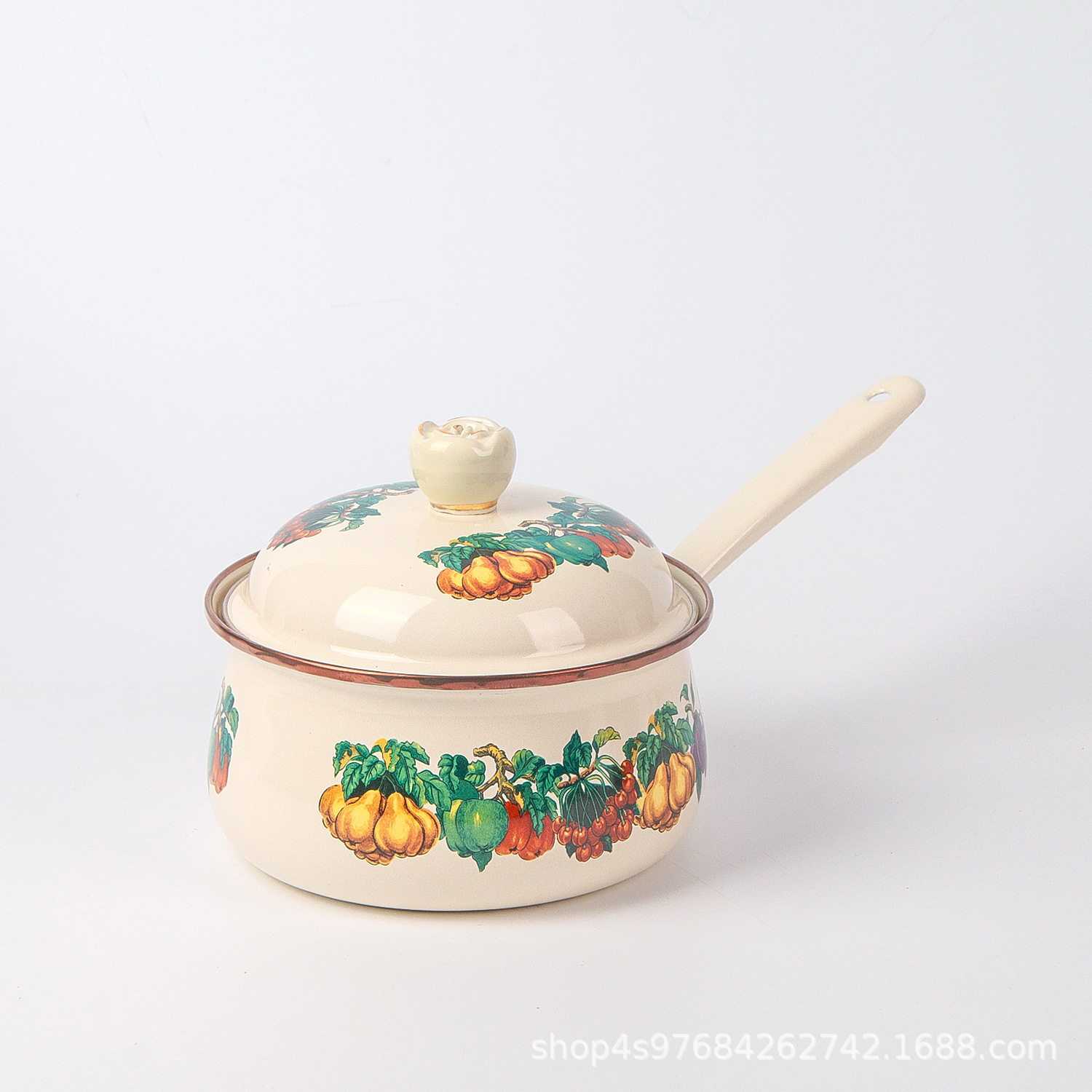 아이보리 과일 스틸 손잡이 우유 포트-18cm