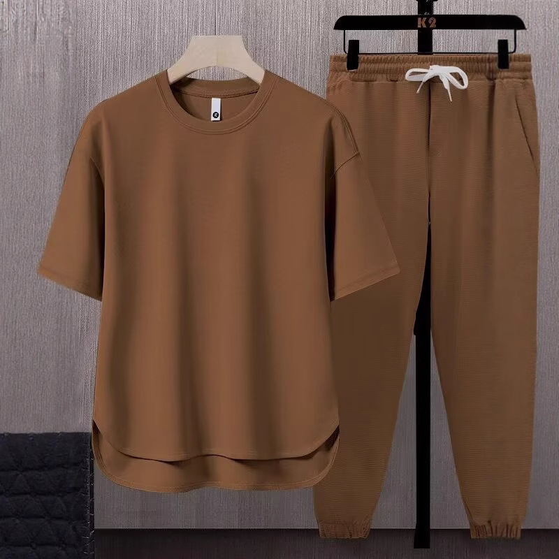 Men's Minimalist Sportswear Set - Breathable Pure Color T-Shirt And Lounge Pants For Casual Street Style_viptrois.com