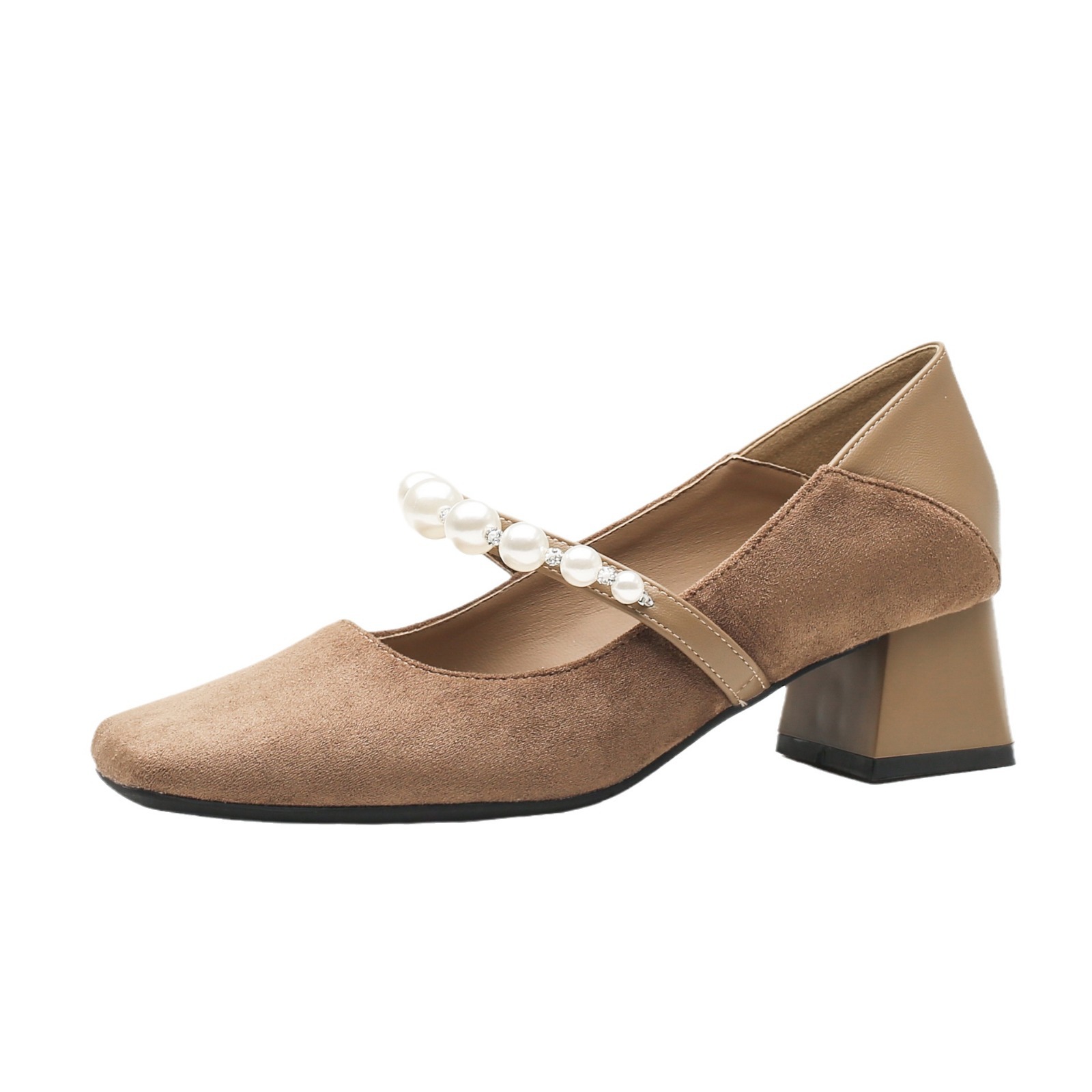 Damen Pumps Mit Perlenriemen Und Blockabsatz Mary Jane Stil_voghion.com