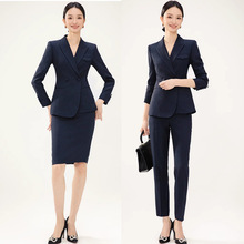 春秋时尚两粒扣西服套装藏青色修身显瘦办公室经理西装正装工作服
