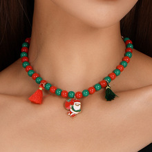 跨境新款高级设计感卡通人物颈链锁骨链饰品串珠流苏圣诞老人项链