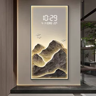 批发定制电子显示钟表玄关走廊客厅背景墙挂画新款LED灯光晶瓷画