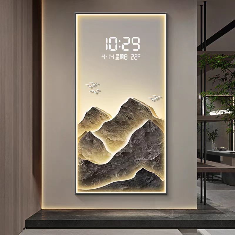 Wholesale Customized Digital Display Clock Entrance Corridor Living Room Background Wall Hanging Painting New Led Lighting Crystal Porcelain Painting