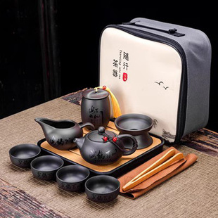 Purple Clay Travel Tea Set Small Kit Outdoor Travel Ceramic Bag Kung Fu Complete Set Gift Logo New Chinese Style Tea Set