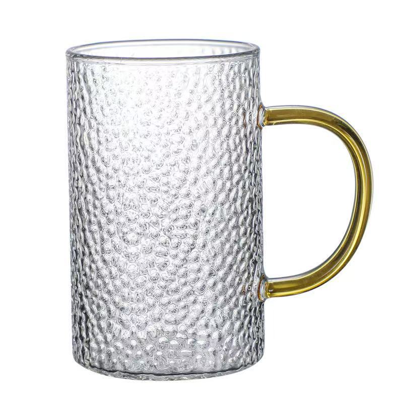 Taza de vidrio resistente al calor de alto silicio, mango de color, taza de desayuno, taza de café, taza de jugo, taza recta simple