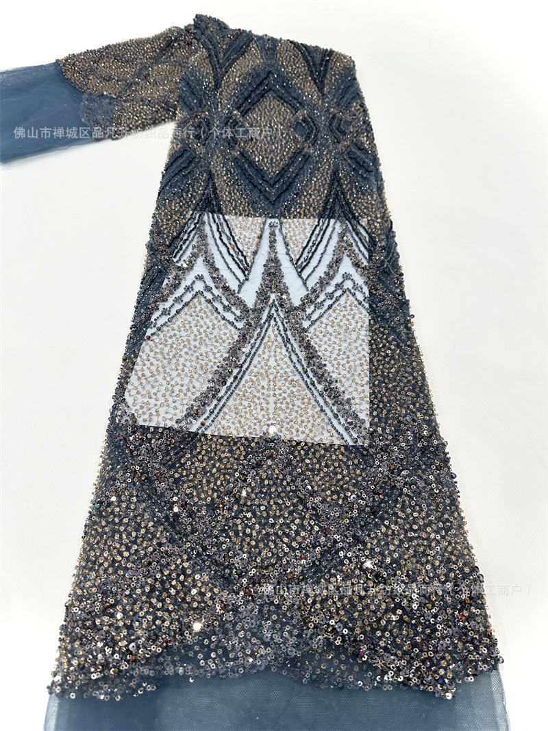 Industria pesada Gaoding vestido de boda tela bordada encaje tubo bordado tela de moda tela de malla sequilla en stock