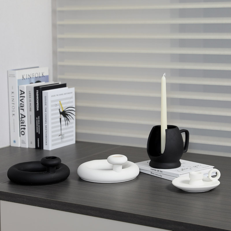 Retro silencioso blanco y negro esmerilado titular de la vela cerámica romántica cena con velas tiro boda accesorios decoración adornos