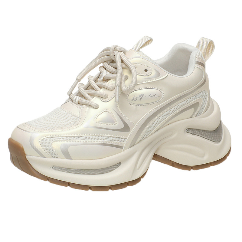 Bailu mismo estilo zapatos de papá de suela gruesa mujer 2024 nueva malla de primavera transpirable plata retro realce zapatos deportivos casuales