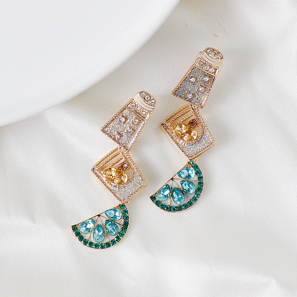 Fashion Geometric Diamond Metal Artificial Gemstones Earrings display picture 6