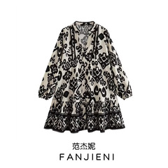 ZR外国貿易卸売り欧米風女装新型シンプルプリントvネック長袖ミニワンピース9878146