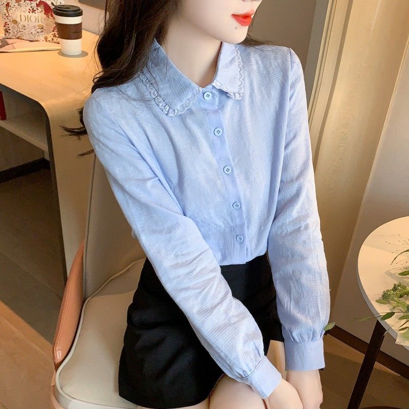 纯棉衬衫女装2026春季新款百搭时尚减龄翻领长袖衬衫气质上衣洋气
