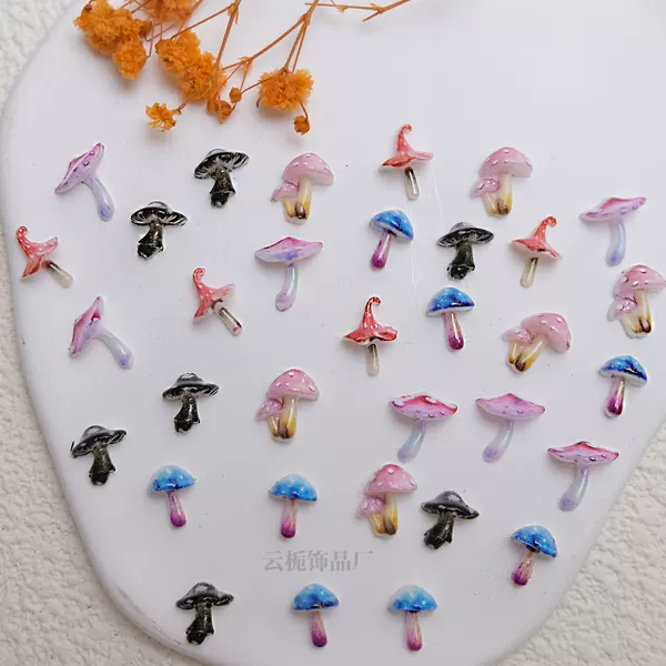 Trendy Popular Ins Cute Psychedelic Mushroom Nail Art Accessories 2025 New Cartoon Small Mushroom Wearable Nail Gems