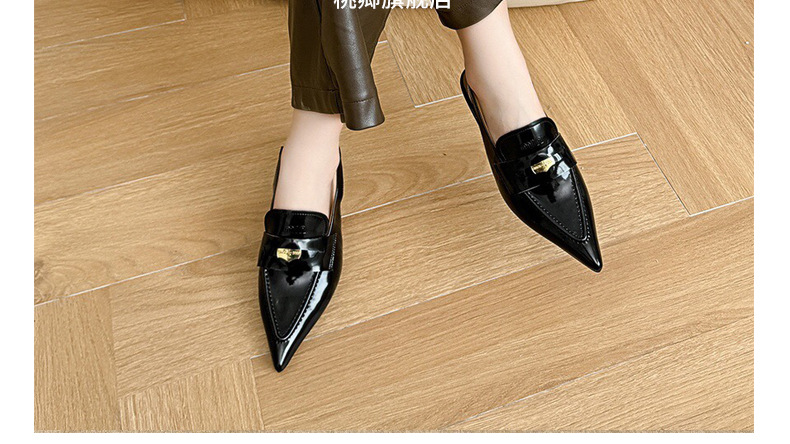 Giày sandal hở lưng nữ mũi nhọn gót thấp da mềm — Màu đen chi tiết 2