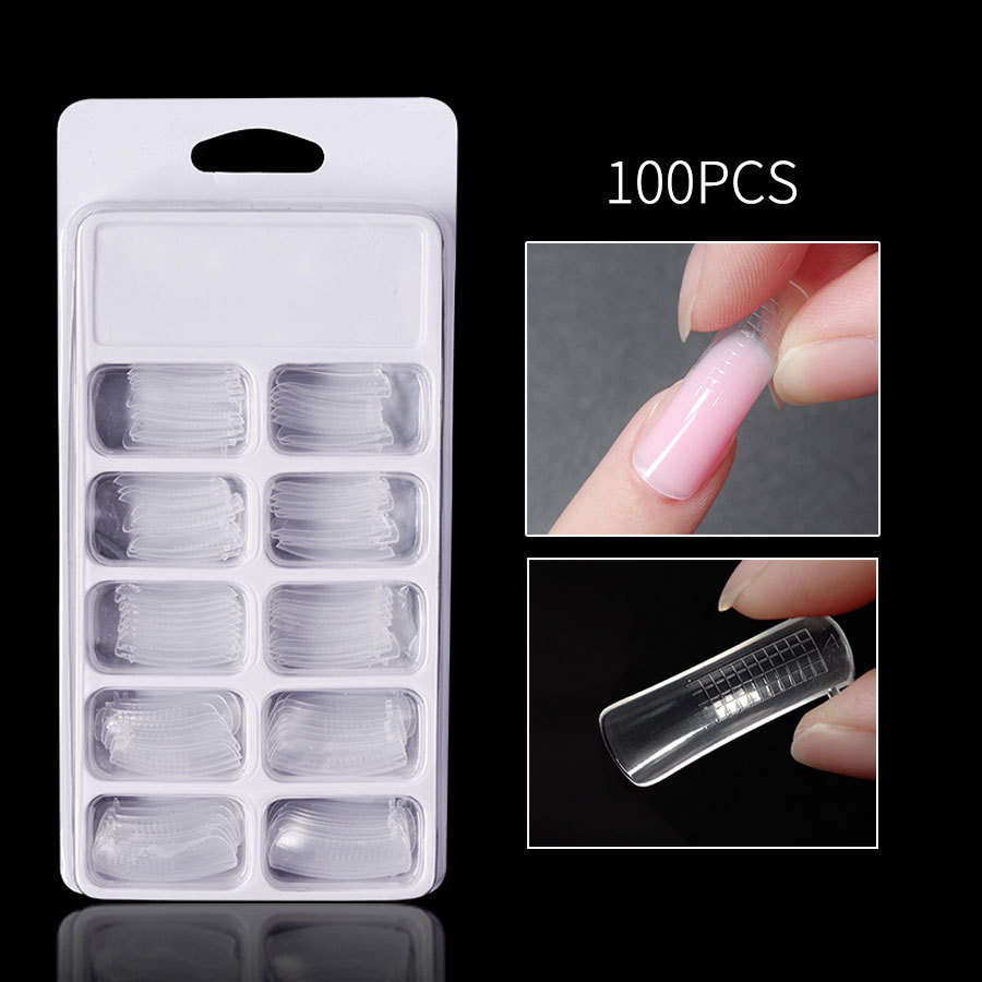Extensión transfronteriza molde de uñas pieza de uñas de cristal en caja bandeja sin papel reutilizable extensión rápida molde de uñas al por mayor