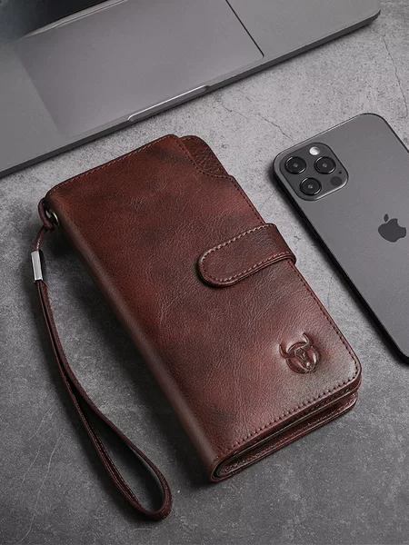 Captain Niu wallet men's leather long buckle Youth retro casual cowhide multi-functional driving license coin wallet