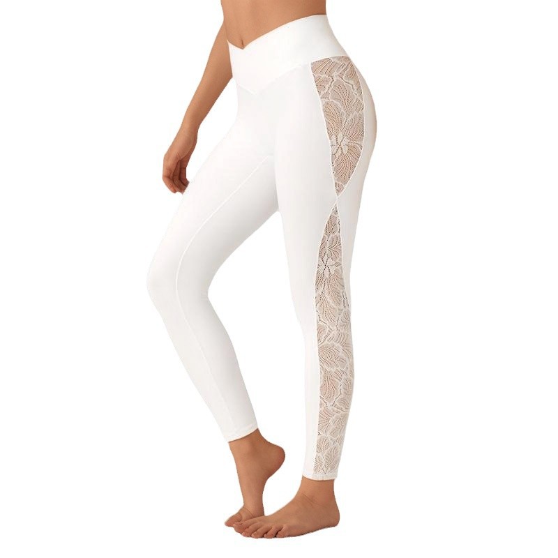Europa y los Estados Unidos delgada encaje junta leggings de yoga cintura alta transfronteriza correr ropa deportiva al por mayor mujeres image 6