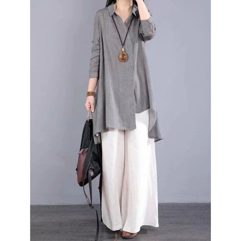 Shirt, long long-sleeve, plus size, mid-length