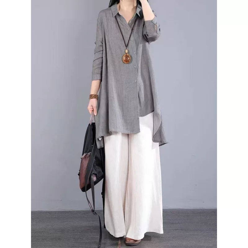 Shirt, long long-sleeve, plus size, mid-length