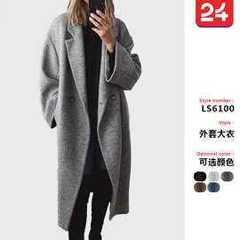 2025年冬跨境欧美亚马逊独立站TEMU女士多色多码毛呢长款风衣外套