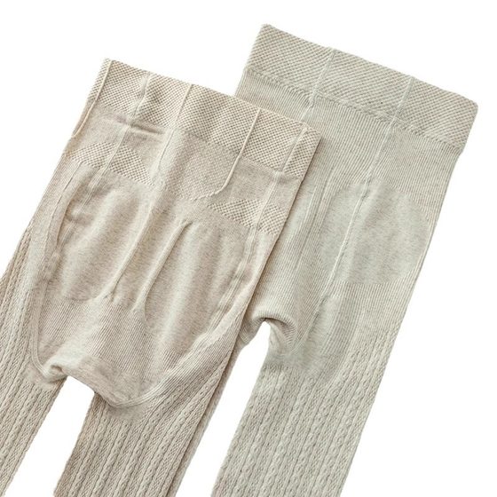 Japanese style vintage knitted twist leggings women's outer wear autumn and winter step-on fleece-lined thick white pantyhose