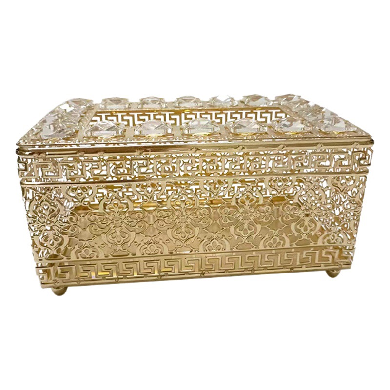 Hierro de oro hebilla cuentas de cristal caja de pañuelos estilo de lujo creativo cristal sala de estar mesa de café decoración adornos