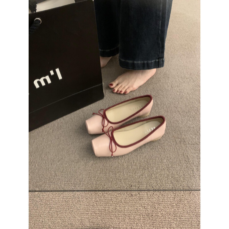 Vintage Evening Style Gentle Bow Pumps Ballet Shoes French Women's Shoes Spring and Summer Korean Style Low Heel Single-layer Shoes Commuter Shoes