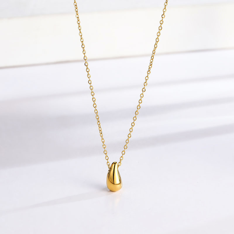South Korea Simple Water Drop Pendant Titanium Steel Necklace Women's Niche European and American Entry Luxury High-end Sense Cyber Celebrity Clavicle Chain Trendy Jewelry