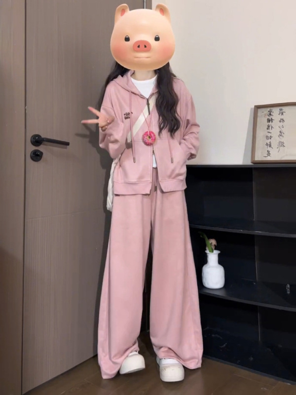 纯棉时尚减龄休闲运动服套装女秋季韩系连帽卫衣阔腿裤学生两件套|undefined