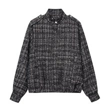 亚马逊跨境欧美秋冬女装外贸金属色线英伦风毛呢外套9287121