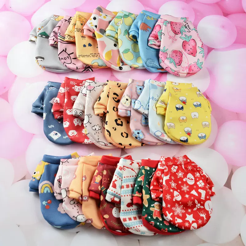 亚马逊跨境宠物卡通印花加绒保暖服装小型犬猫咪狗狗衣服用品批发
