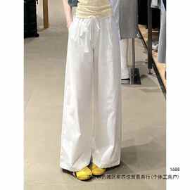 2026夏季新款高腰白色阔腿休闲裤女宽松抽绳慵懒松弛风百搭休闲裤