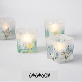 New Jane beauty 6CM color printing square glass candle holder square romantic candle light dinner decoration candle holder