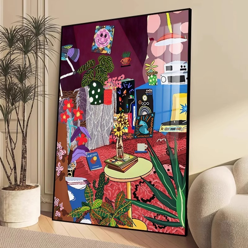 マティス抽象ニッチアート装飾絵画リビングルームの背景壁掛け絵画シンプルな植物と花レストラン壁掛け絵画|undefined